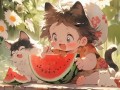 小猫吃瓜头像动漫,动漫头像中的夏日风情